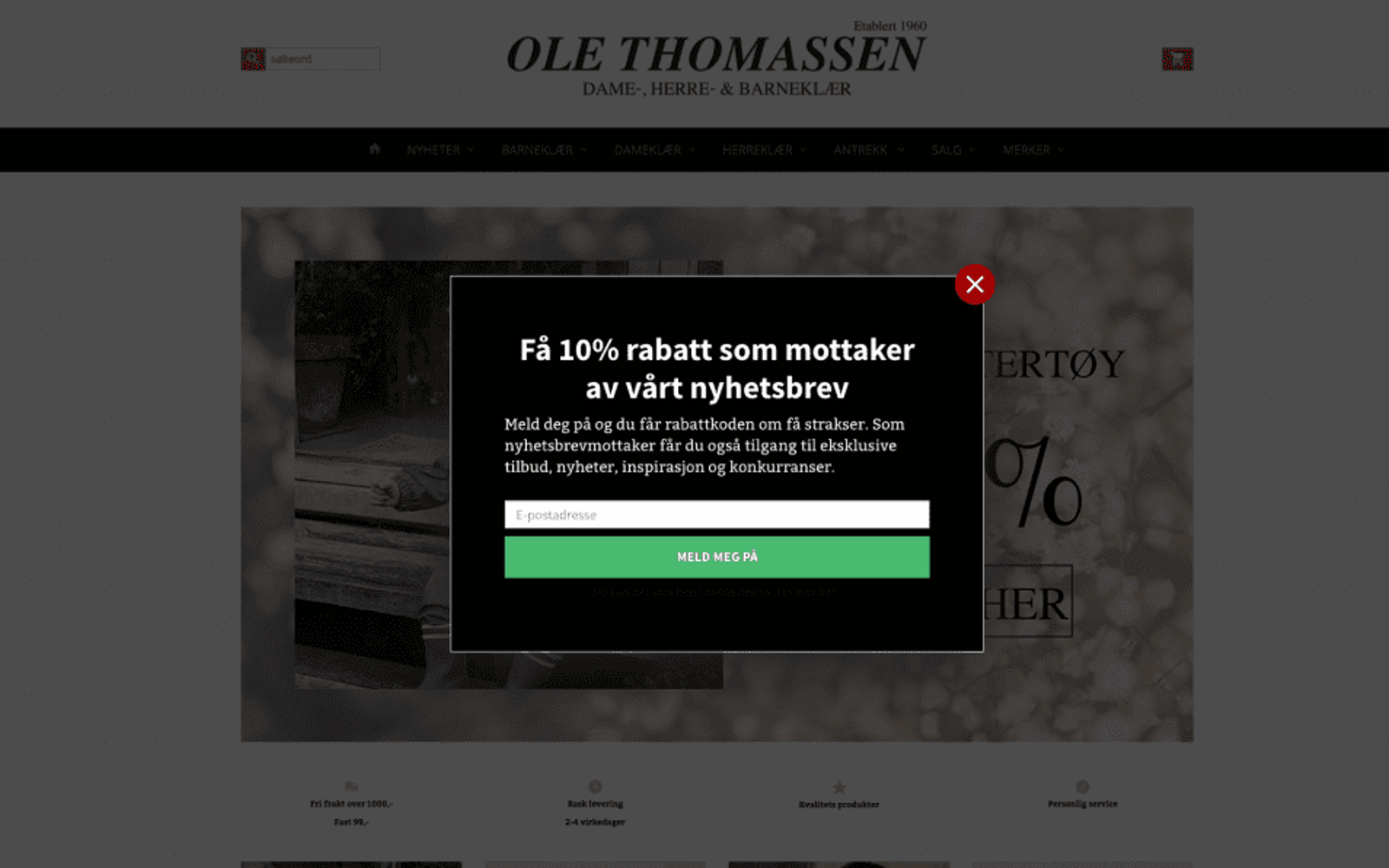 Skjermbilde av Ole Thomassens nettbutikk